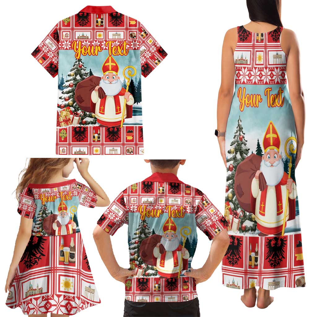 Personalized Germany Frohe Weihnachten Family Matching Tank Maxi Dress and Hawaiian Shirt Cute Saint Nicholas With Christmas Tree - Wonder Print Shop