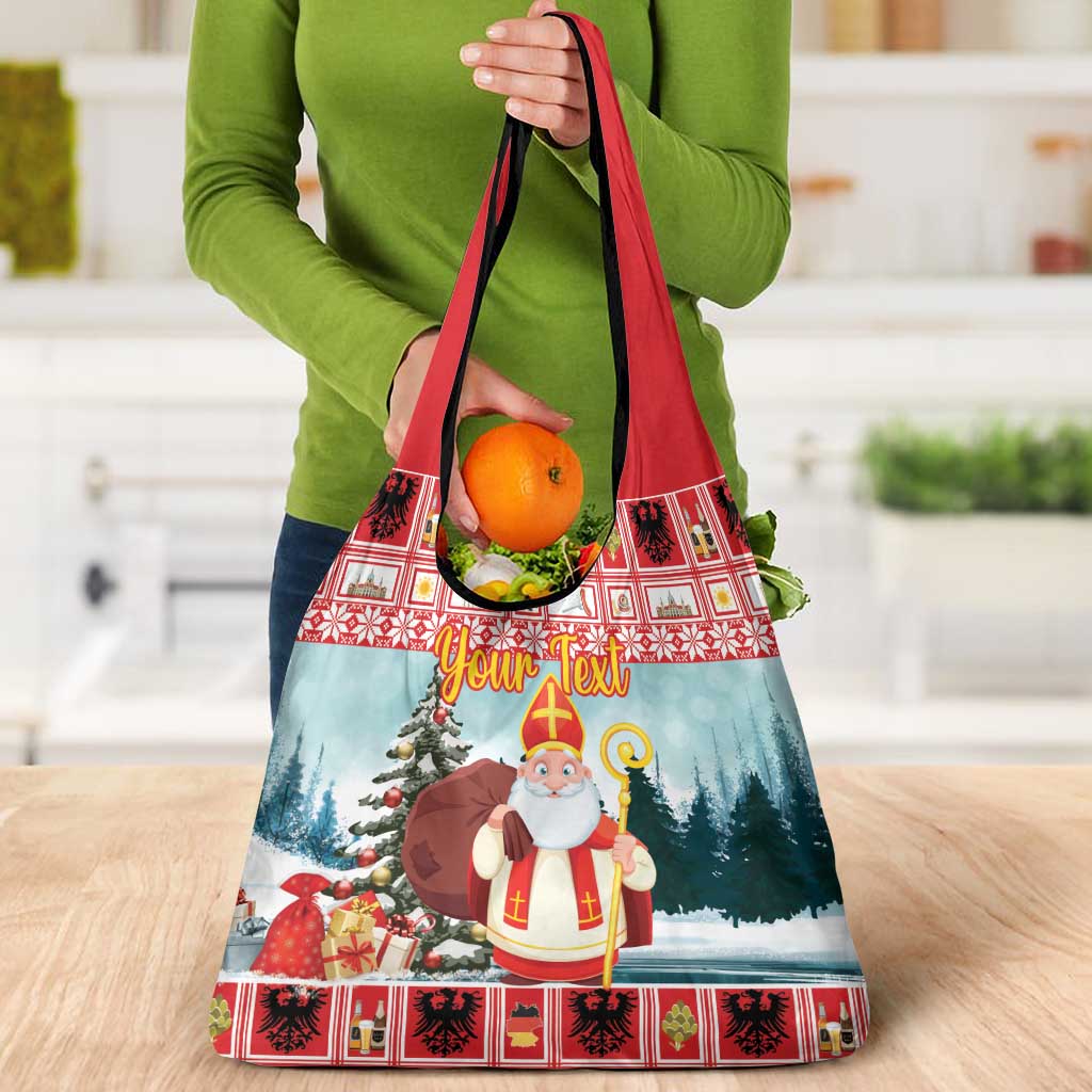 Personalized Germany Frohe Weihnachten Grocery Bag Cute Saint Nicholas With Christmas Tree