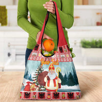Personalized Germany Frohe Weihnachten Grocery Bag Cute Saint Nicholas With Christmas Tree