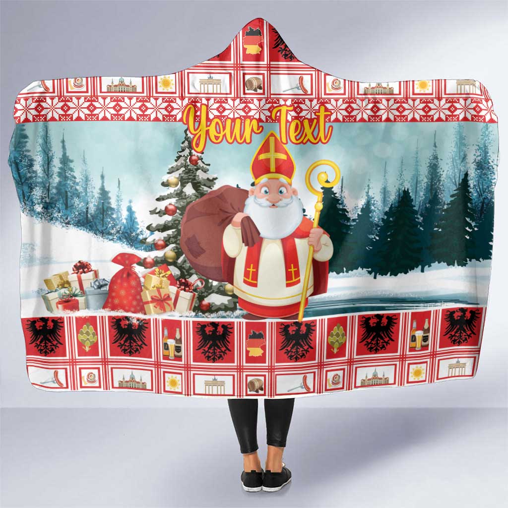 Personalized Germany Frohe Weihnachten Hooded Blanket Cute Saint Nicholas With Christmas Tree