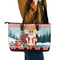 Personalized Germany Frohe Weihnachten Leather Tote Bag Cute Saint Nicholas With Christmas Tree - Wonder Print Shop