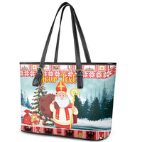 Personalized Germany Frohe Weihnachten Leather Tote Bag Cute Saint Nicholas With Christmas Tree - Wonder Print Shop