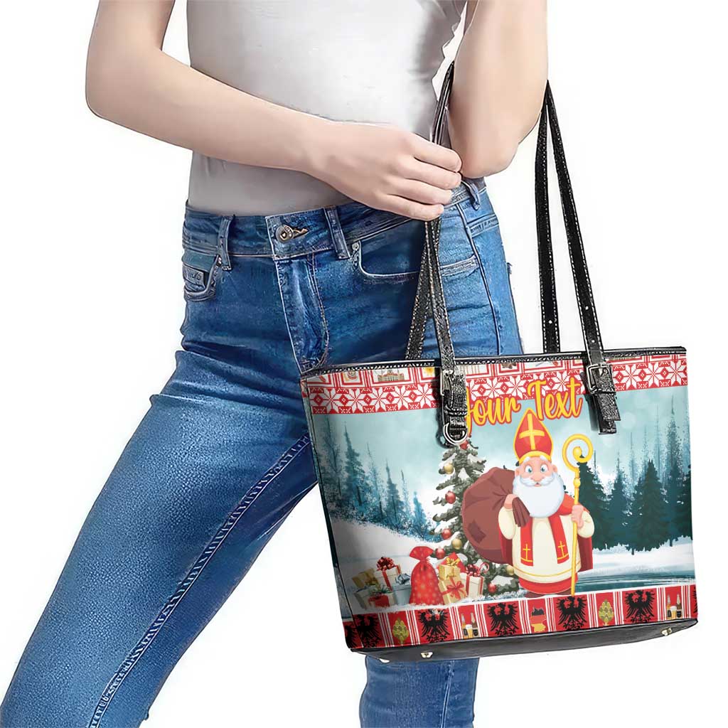 Personalized Germany Frohe Weihnachten Leather Tote Bag Cute Saint Nicholas With Christmas Tree - Wonder Print Shop