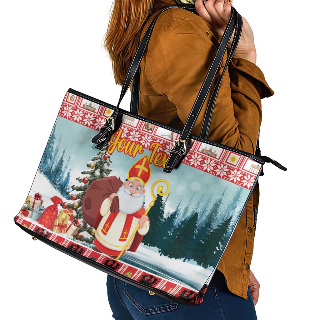 Personalized Germany Frohe Weihnachten Leather Tote Bag Cute Saint Nicholas With Christmas Tree - Wonder Print Shop