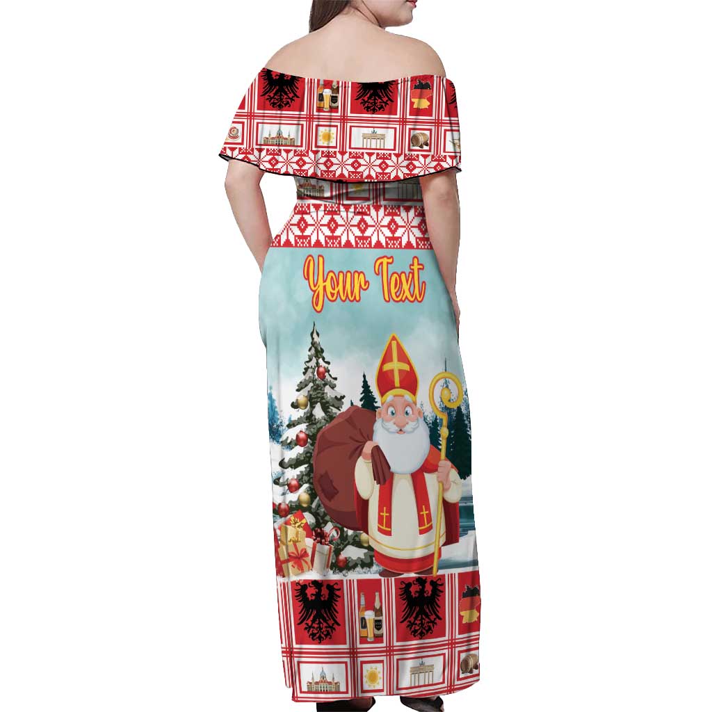 Personalized Germany Frohe Weihnachten Off Shoulder Maxi Dress Cute Saint Nicholas With Christmas Tree - Wonder Print Shop