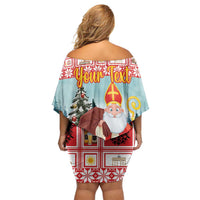 Personalized Germany Frohe Weihnachten Off Shoulder Short Dress Cute Saint Nicholas With Christmas Tree - Wonder Print Shop