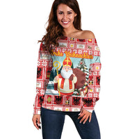 Personalized Germany Frohe Weihnachten Off Shoulder Sweater Cute Saint Nicholas With Christmas Tree - Wonder Print Shop