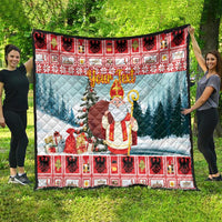Personalized Germany Frohe Weihnachten Quilt Cute Saint Nicholas With Christmas Tree - Wonder Print Shop