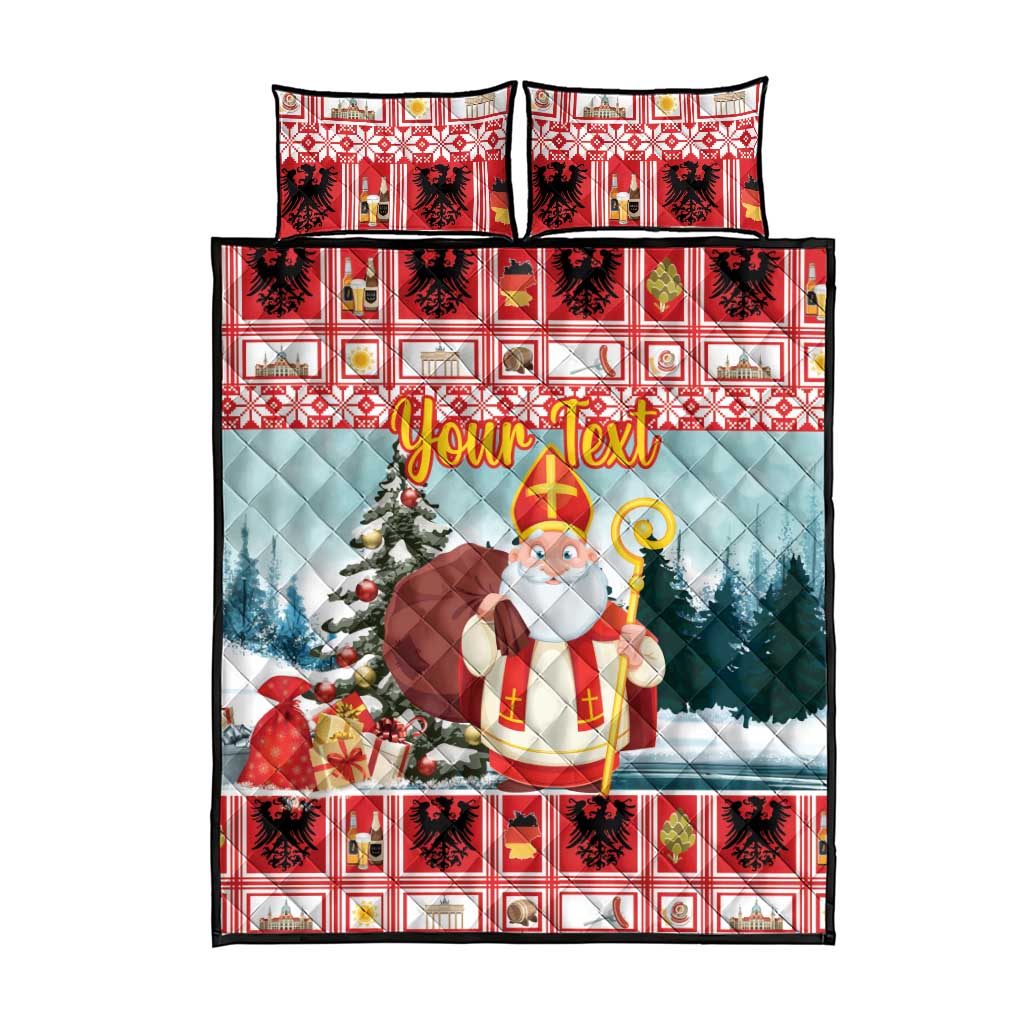 Personalized Germany Frohe Weihnachten Quilt Bed Set Cute Saint Nicholas With Christmas Tree - Wonder Print Shop
