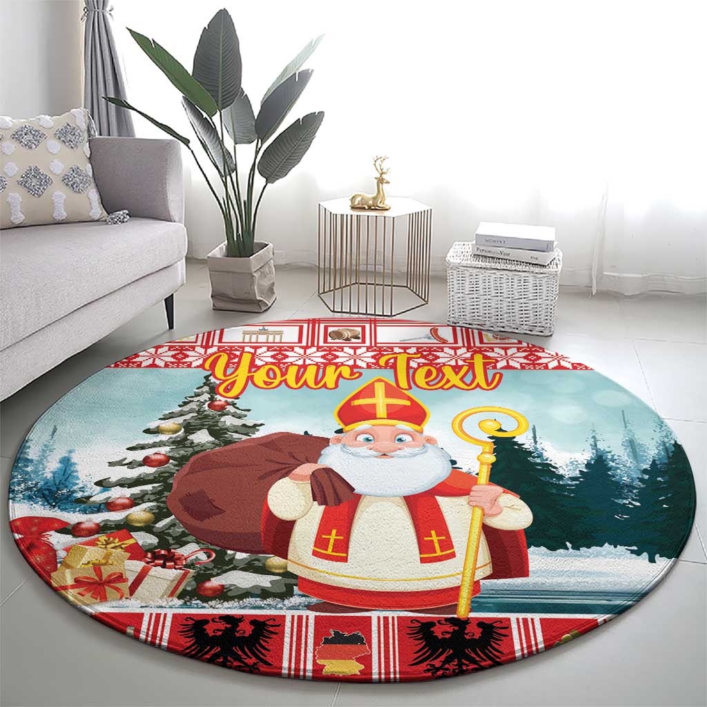 Personalized Germany Frohe Weihnachten Round Carpet Cute Saint Nicholas With Christmas Tree