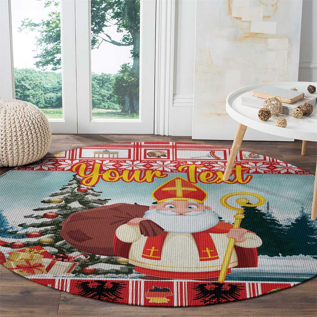 Personalized Germany Frohe Weihnachten Round Carpet Cute Saint Nicholas With Christmas Tree
