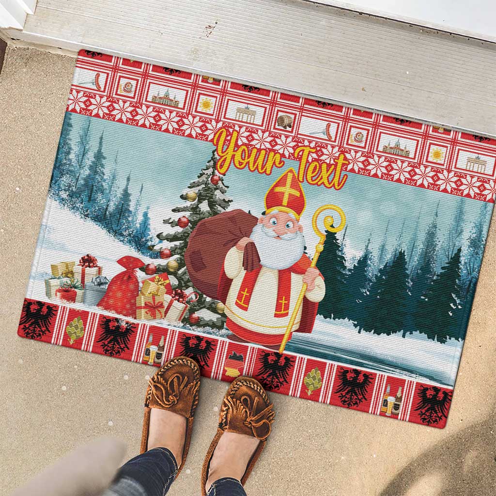 Personalized Germany Frohe Weihnachten Rubber Doormat Cute Saint Nicholas With Christmas Tree - Wonder Print Shop