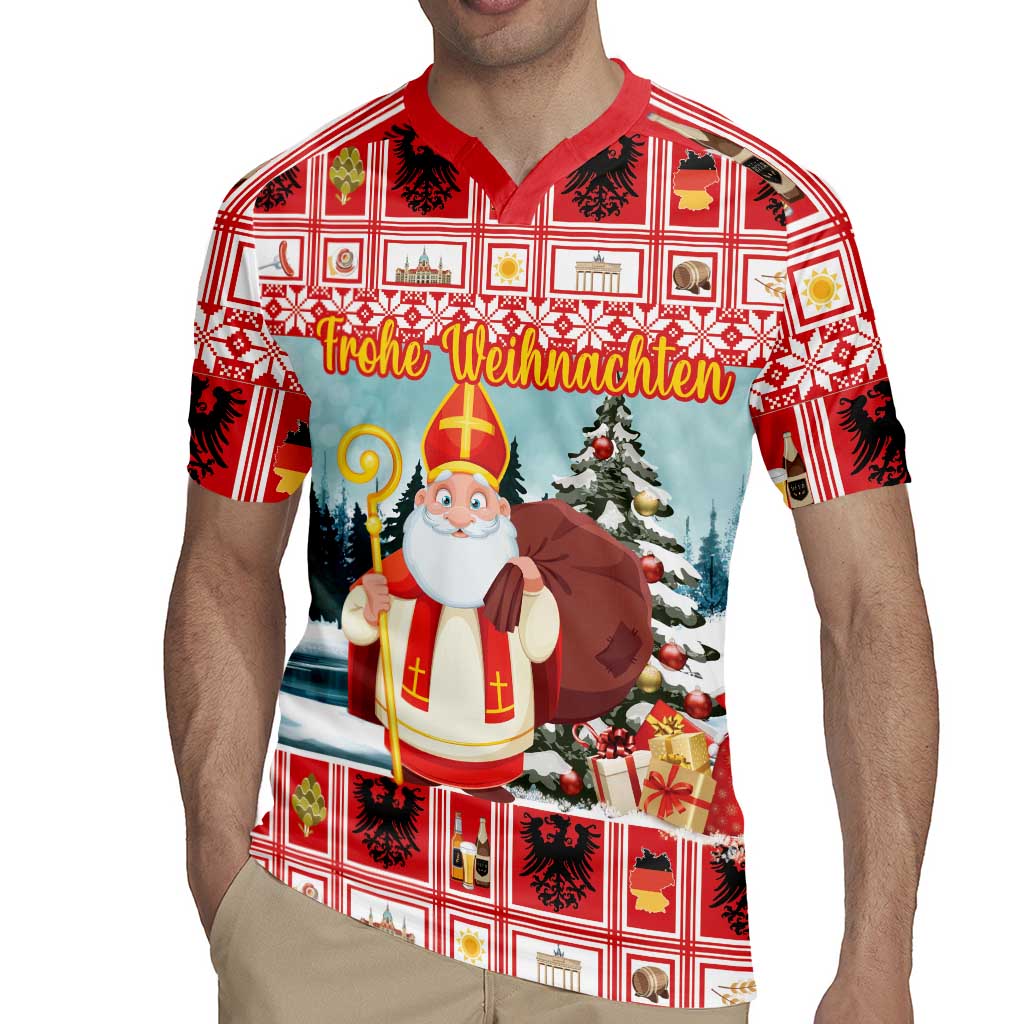 Personalized Germany Frohe Weihnachten Rugby Jersey Cute Saint Nicholas With Christmas Tree - Wonder Print Shop