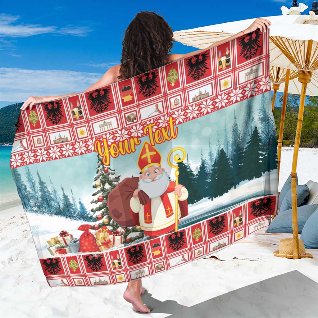 Personalized Germany Frohe Weihnachten Sarong Cute Saint Nicholas With Christmas Tree - Wonder Print Shop