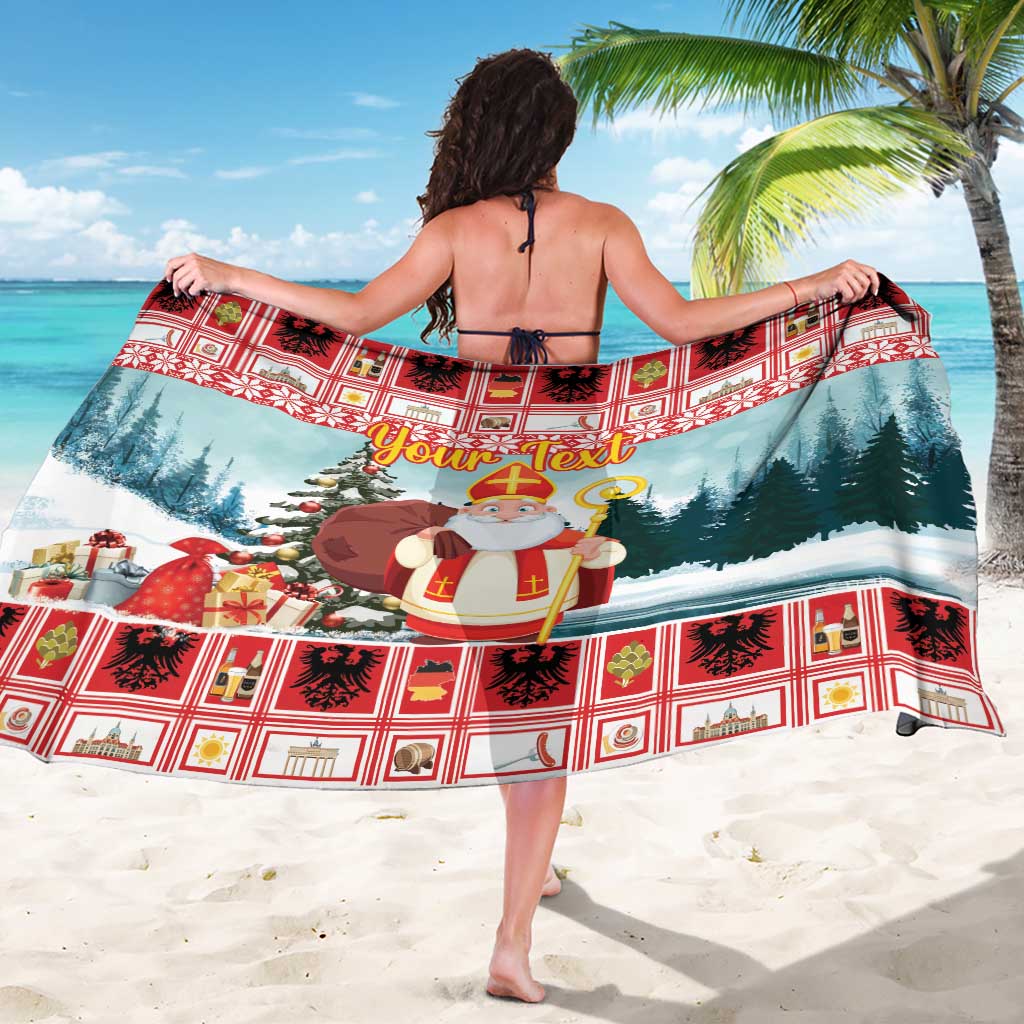 Personalized Germany Frohe Weihnachten Sarong Cute Saint Nicholas With Christmas Tree - Wonder Print Shop