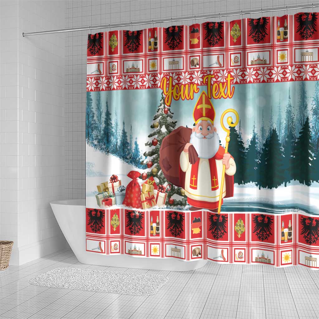 Personalized Germany Frohe Weihnachten Shower Curtain Cute Saint Nicholas With Christmas Tree