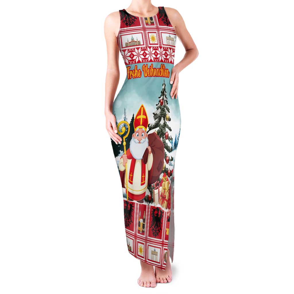 Personalized Germany Frohe Weihnachten Tank Maxi Dress Cute Saint Nicholas With Christmas Tree - Wonder Print Shop