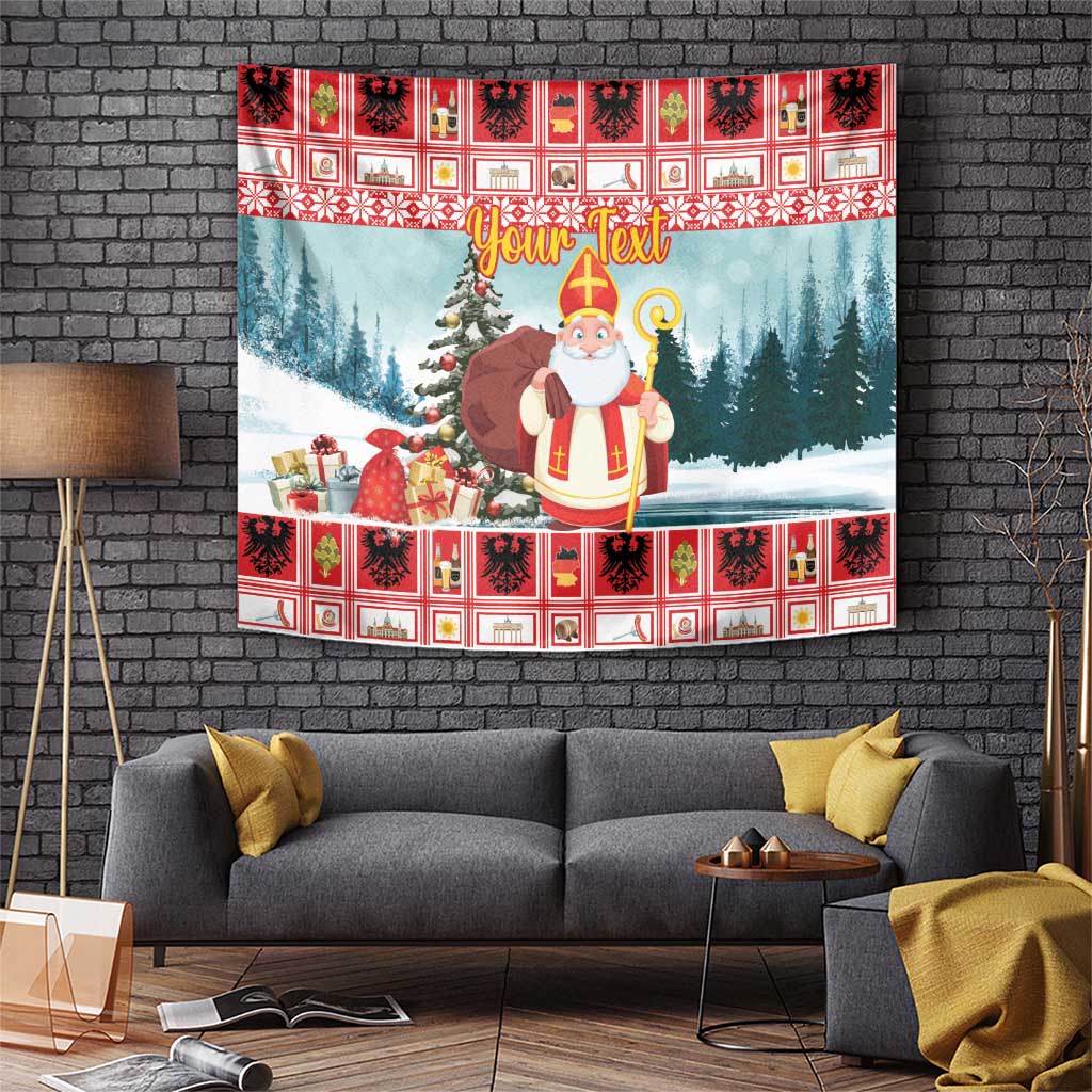 Personalized Germany Frohe Weihnachten Tapestry Cute Saint Nicholas With Christmas Tree - Wonder Print Shop