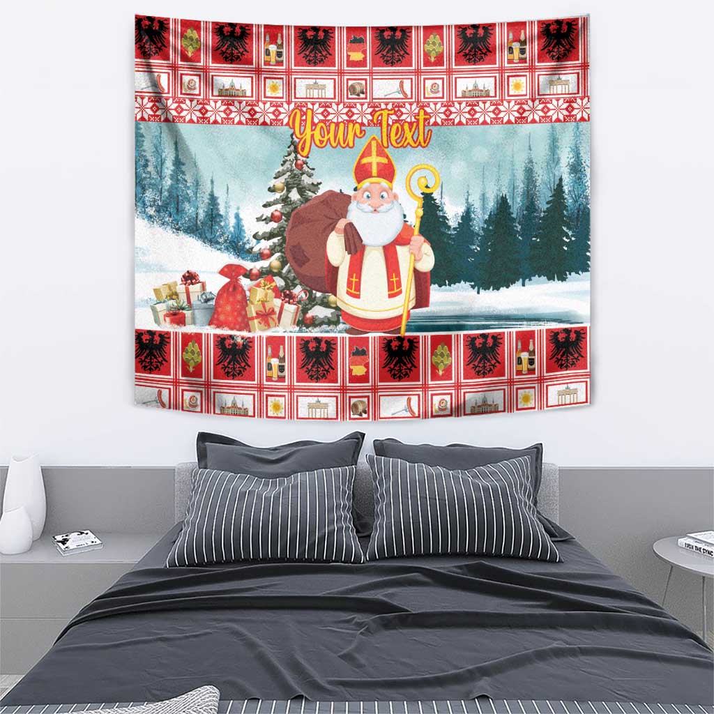 Personalized Germany Frohe Weihnachten Tapestry Cute Saint Nicholas With Christmas Tree - Wonder Print Shop