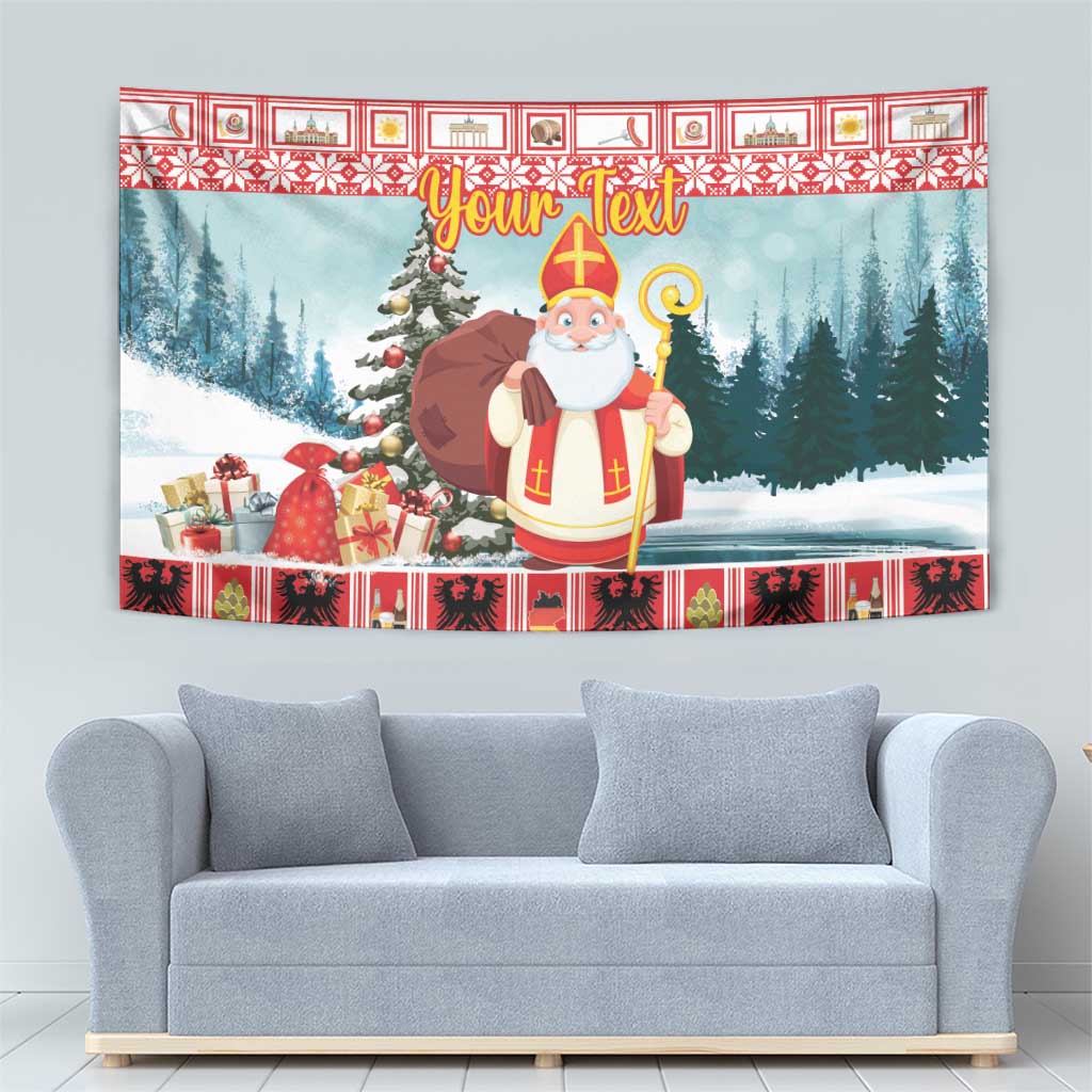 Personalized Germany Frohe Weihnachten Tapestry Cute Saint Nicholas With Christmas Tree - Wonder Print Shop