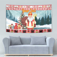 Personalized Germany Frohe Weihnachten Tapestry Cute Saint Nicholas With Christmas Tree - Wonder Print Shop