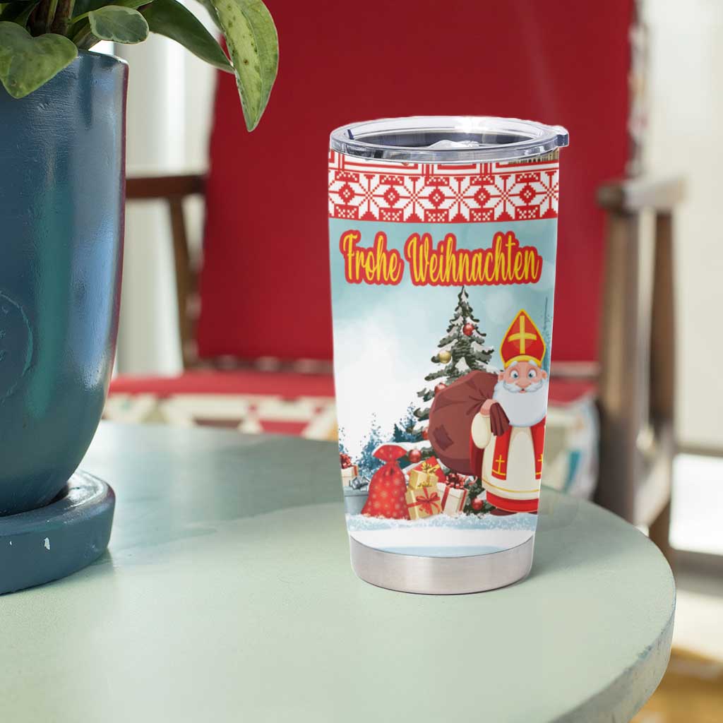 Personalized Germany Frohe Weihnachten Tumbler Cup Cute Saint Nicholas With Christmas Tree - Wonder Print Shop