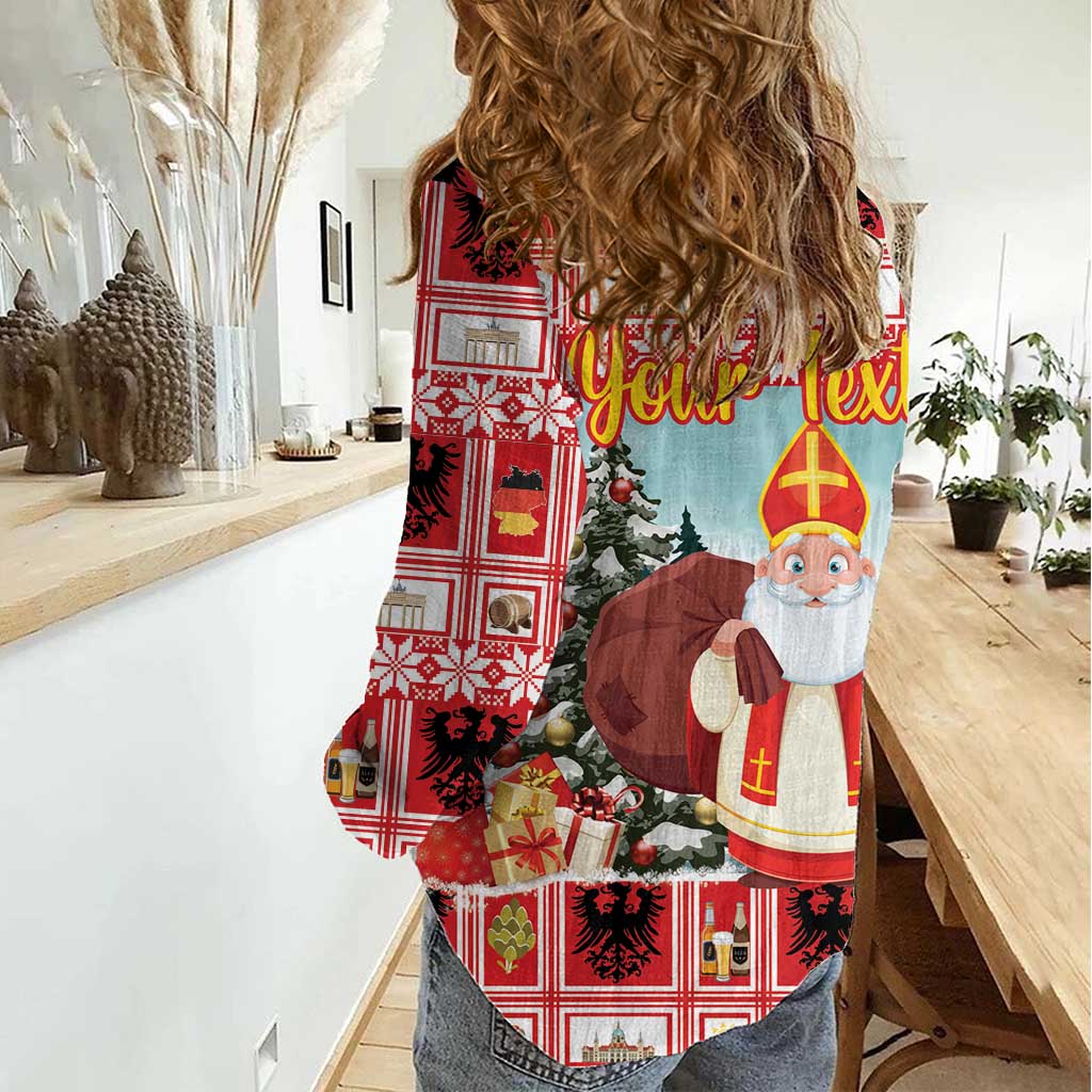 Personalized Germany Frohe Weihnachten Women Casual Shirt Cute Saint Nicholas With Christmas Tree - Wonder Print Shop