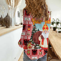 Personalized Germany Frohe Weihnachten Women Casual Shirt Cute Saint Nicholas With Christmas Tree - Wonder Print Shop