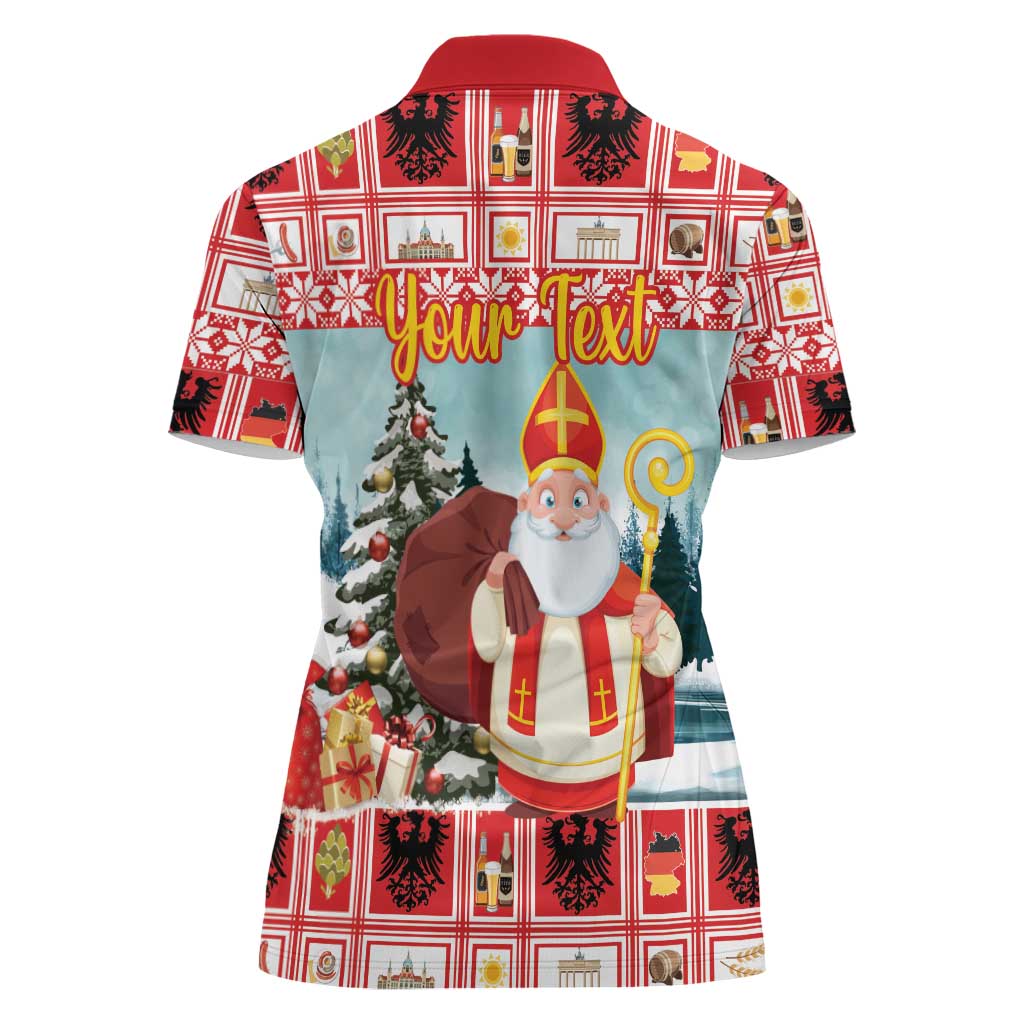Personalized Germany Frohe Weihnachten Women Polo Shirt Cute Saint Nicholas With Christmas Tree - Wonder Print Shop