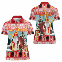 Personalized Germany Frohe Weihnachten Women Polo Shirt Cute Saint Nicholas With Christmas Tree - Wonder Print Shop