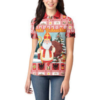 Personalized Germany Frohe Weihnachten Women Polo Shirt Cute Saint Nicholas With Christmas Tree - Wonder Print Shop