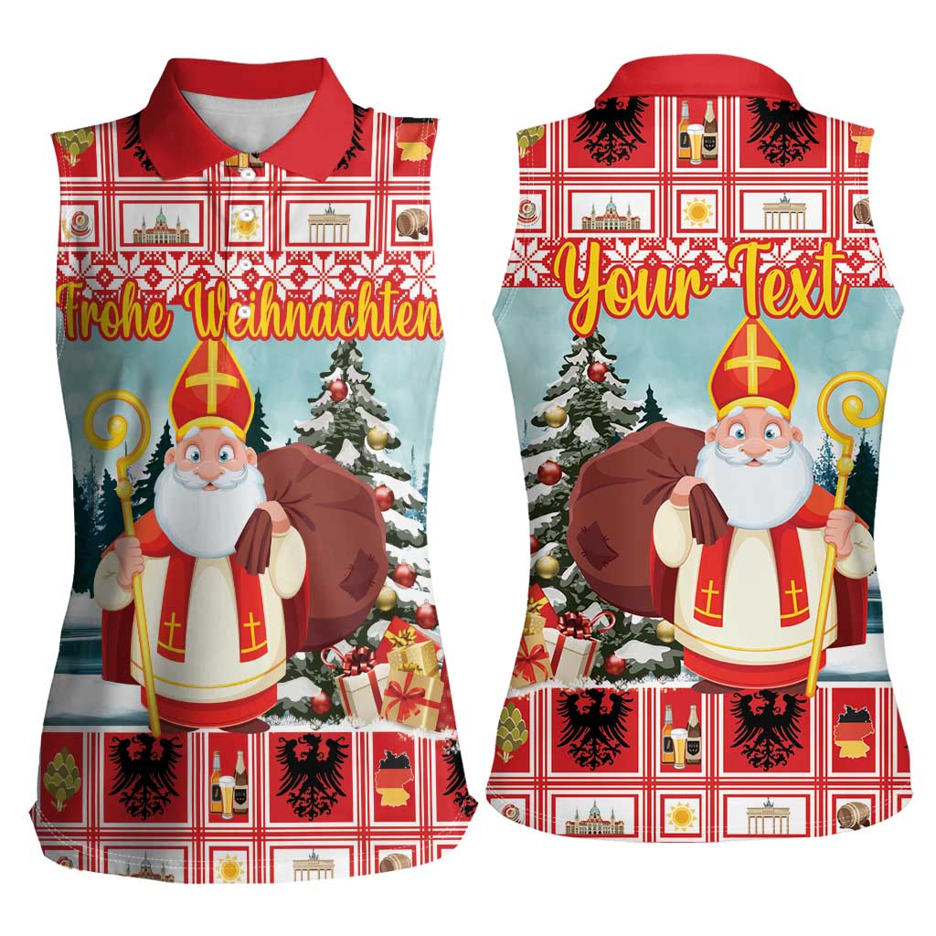 Personalized Germany Frohe Weihnachten Women Sleeveless Polo Shirt Cute Saint Nicholas With Christmas Tree - Wonder Print Shop