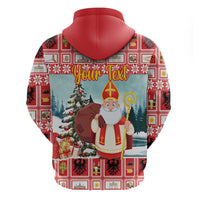 Personalized Germany Frohe Weihnachten Zip Hoodie Cute Saint Nicholas With Christmas Tree - Wonder Print Shop