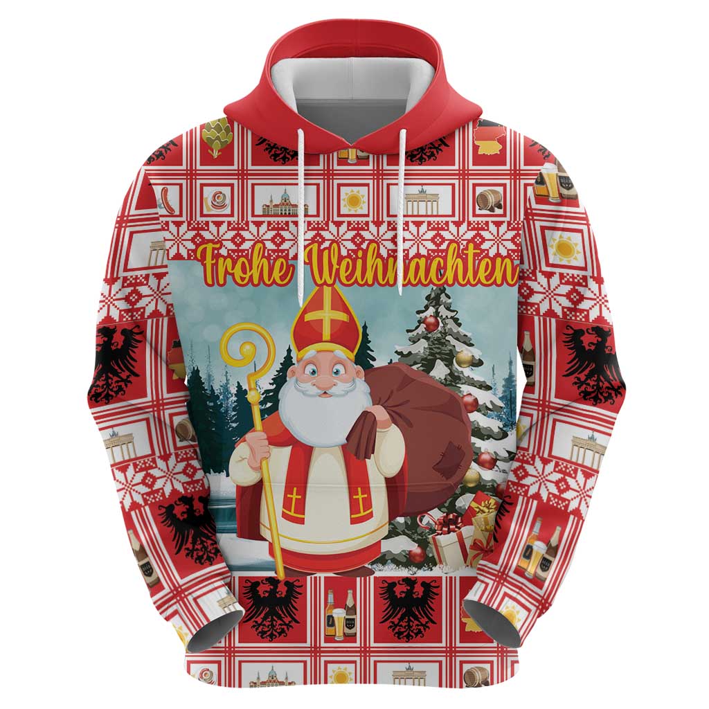 Personalized Germany Frohe Weihnachten Zip Hoodie Cute Saint Nicholas With Christmas Tree - Wonder Print Shop