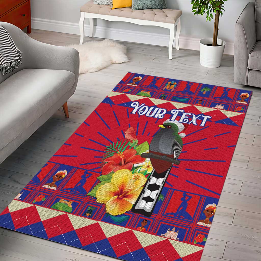 Personalized Haiti Jwaye Nowel Area Rug Hispaniolan Trogon With Hibiscus Flowers - Wonder Print Shop