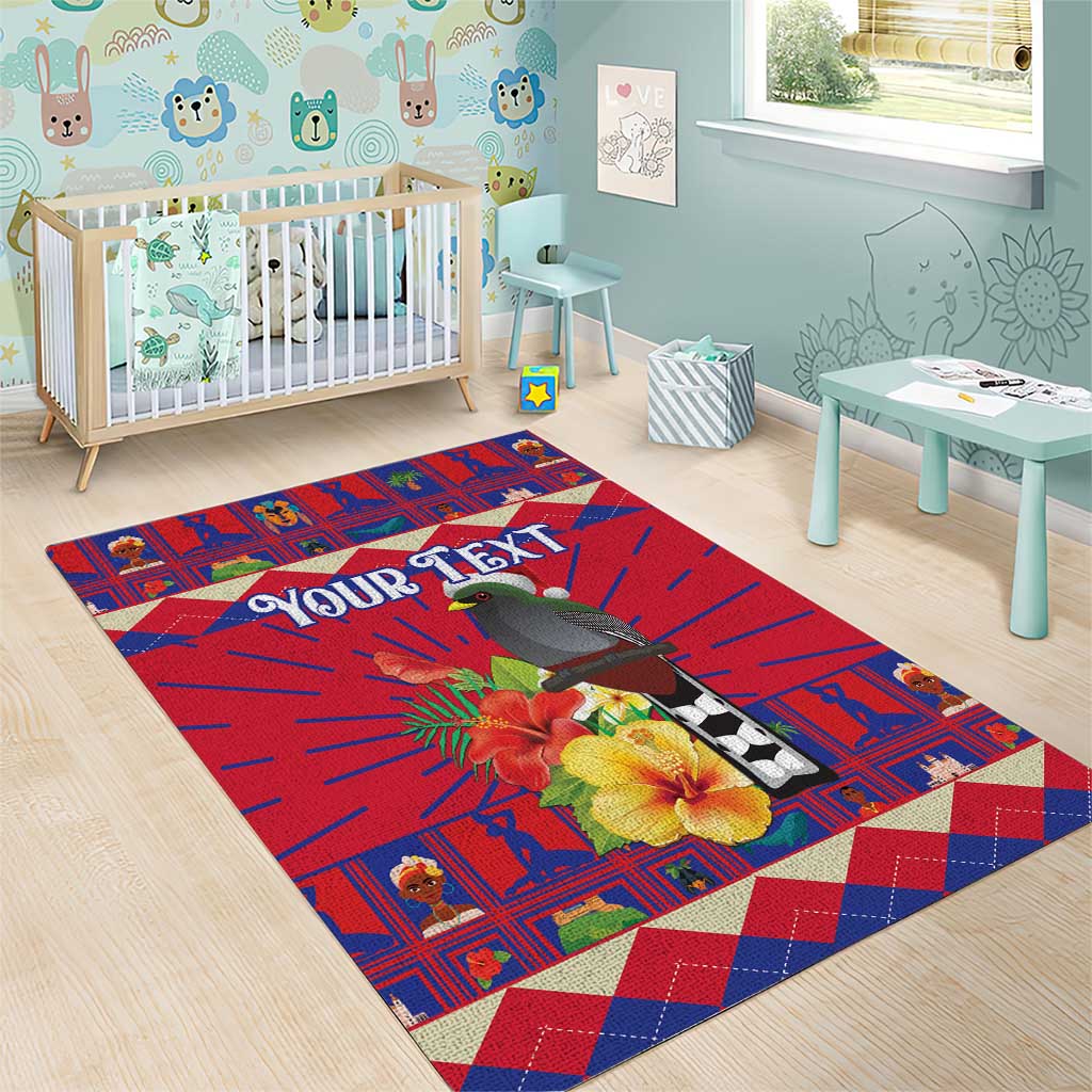 Personalized Haiti Jwaye Nowel Area Rug Hispaniolan Trogon With Hibiscus Flowers - Wonder Print Shop