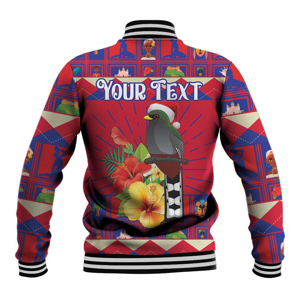 Personalized Haiti Jwaye Nowel Baseball Jacket Hispaniolan Trogon With Hibiscus Flowers - Wonder Print Shop
