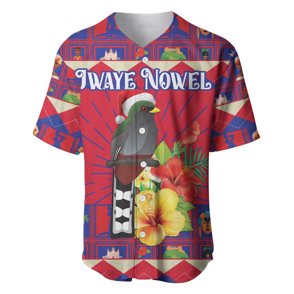 Personalized Haiti Jwaye Nowel Baseball Jersey Hispaniolan Trogon With Hibiscus Flowers - Wonder Print Shop