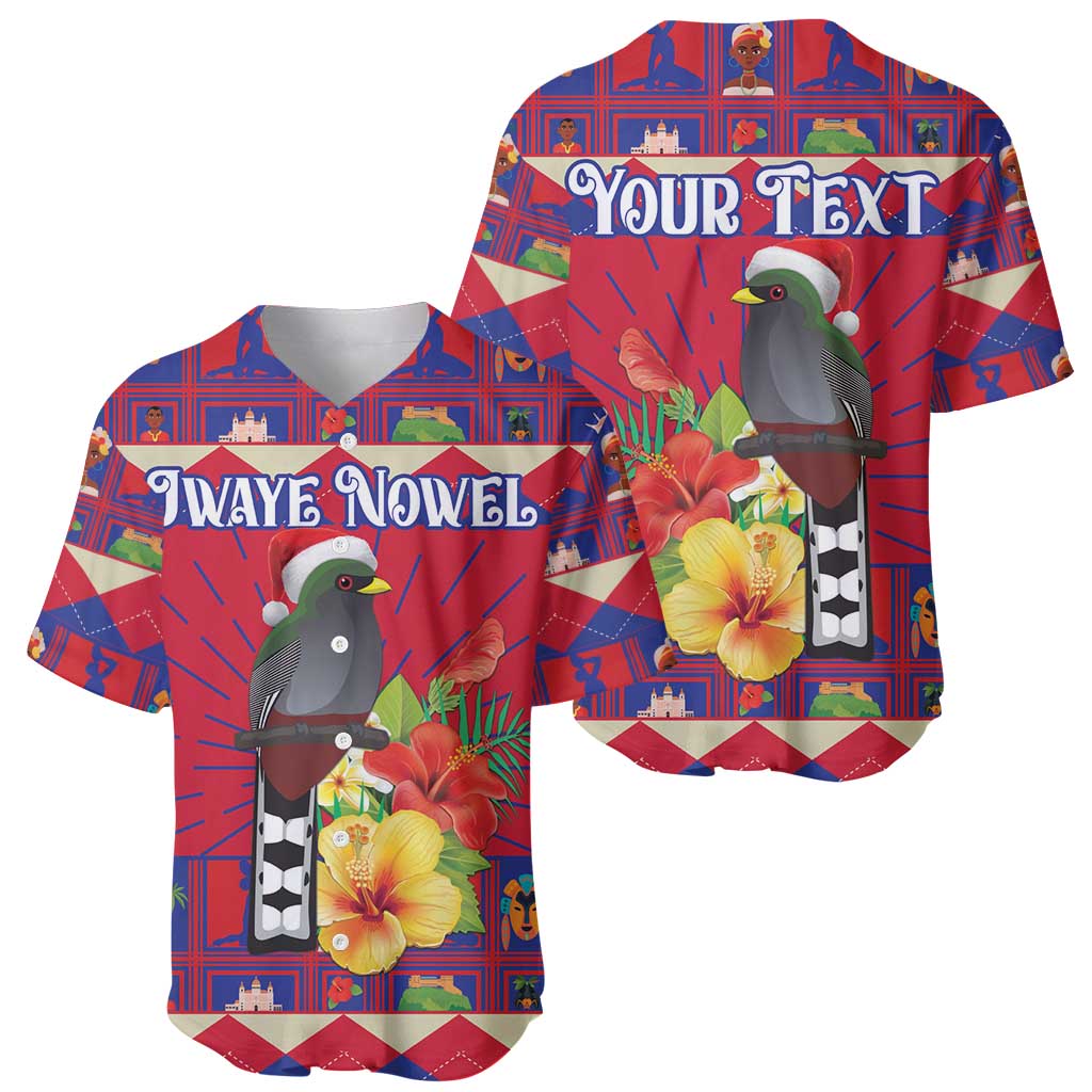 Personalized Haiti Jwaye Nowel Baseball Jersey Hispaniolan Trogon With Hibiscus Flowers - Wonder Print Shop