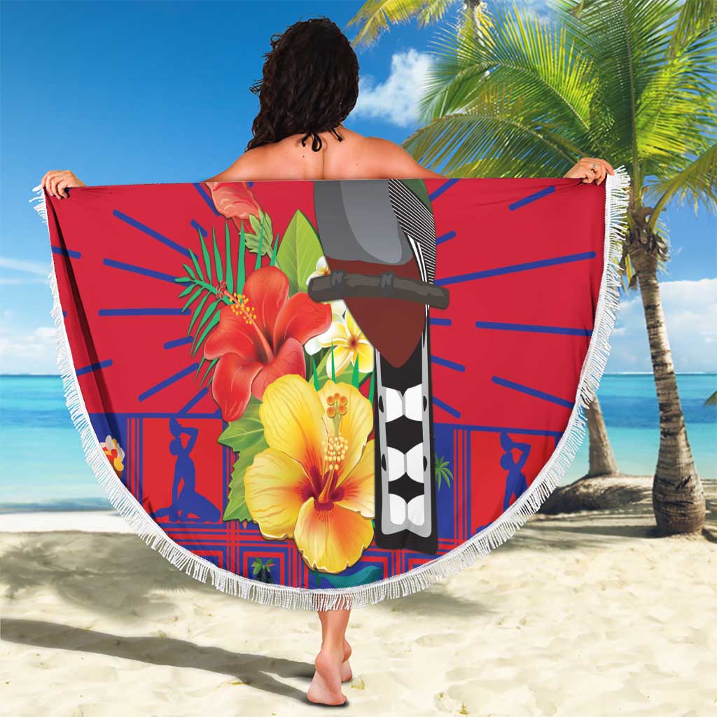 Personalized Haiti Jwaye Nowel Beach Blanket Hispaniolan Trogon With Hibiscus Flowers - Wonder Print Shop