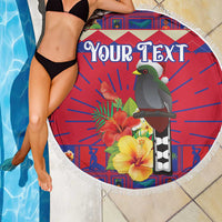 Personalized Haiti Jwaye Nowel Beach Blanket Hispaniolan Trogon With Hibiscus Flowers - Wonder Print Shop