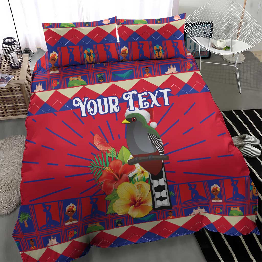Personalized Haiti Jwaye Nowel Bedding Set Hispaniolan Trogon With Hibiscus Flowers - Wonder Print Shop