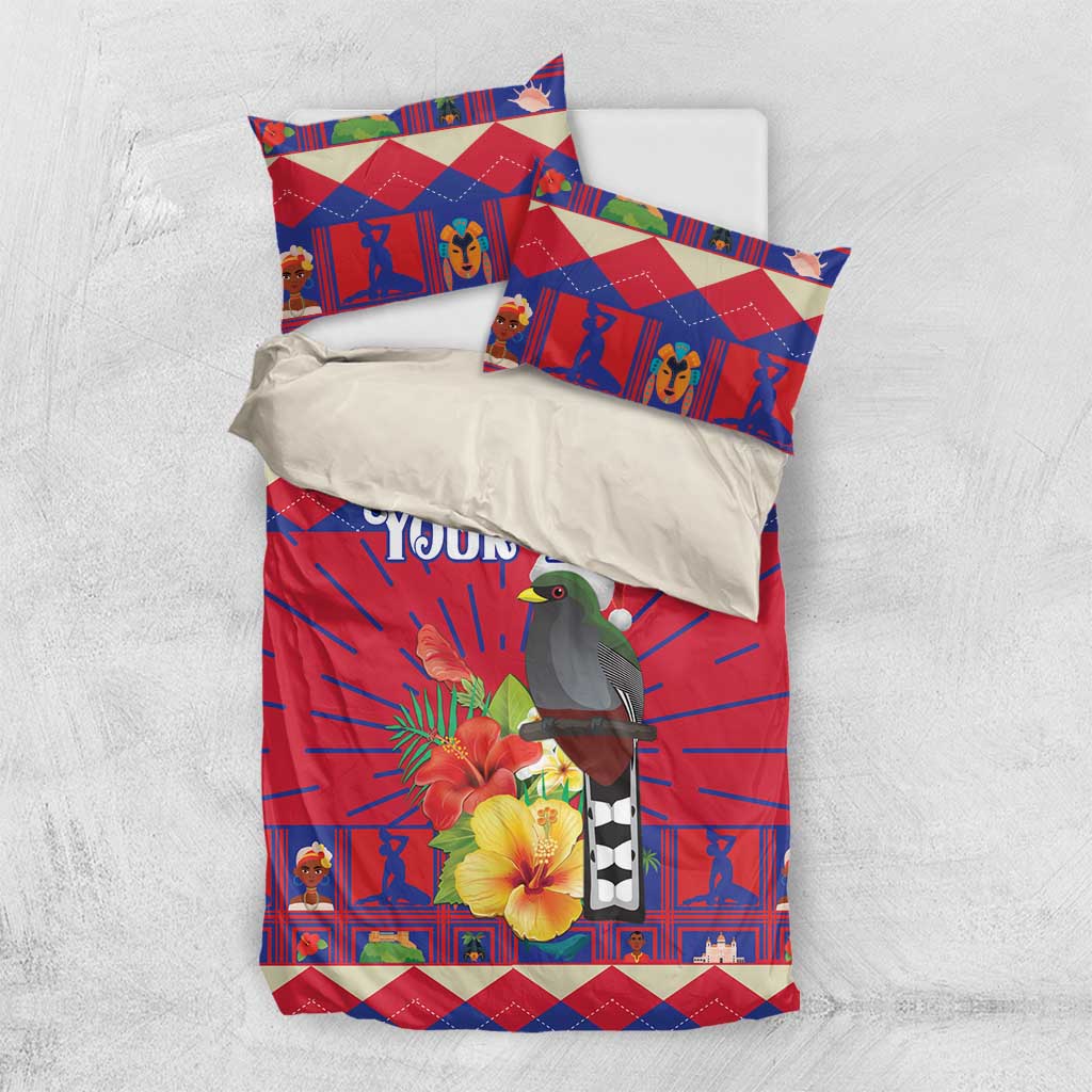 Personalized Haiti Jwaye Nowel Bedding Set Hispaniolan Trogon With Hibiscus Flowers - Wonder Print Shop