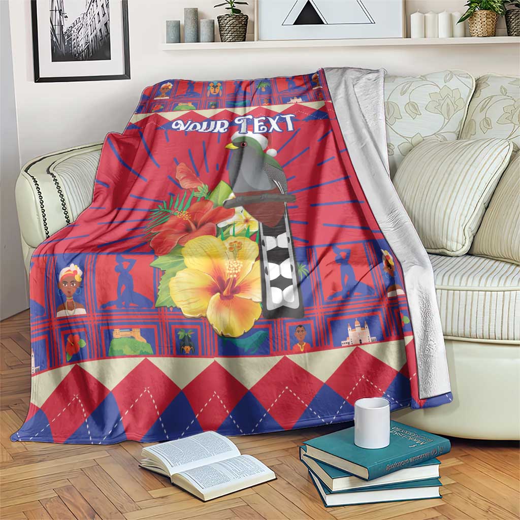 Personalized Haiti Jwaye Nowel Blanket Hispaniolan Trogon With Hibiscus Flowers