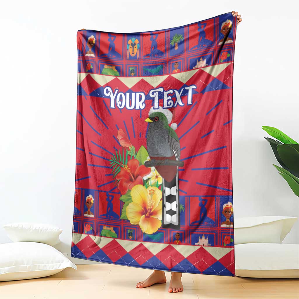 Personalized Haiti Jwaye Nowel Blanket Hispaniolan Trogon With Hibiscus Flowers