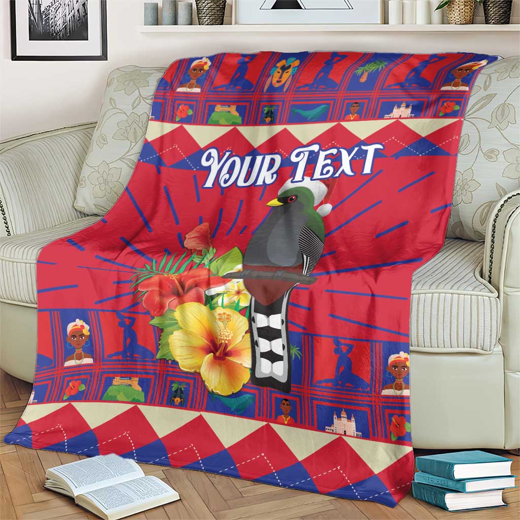 Personalized Haiti Jwaye Nowel Blanket Hispaniolan Trogon With Hibiscus Flowers