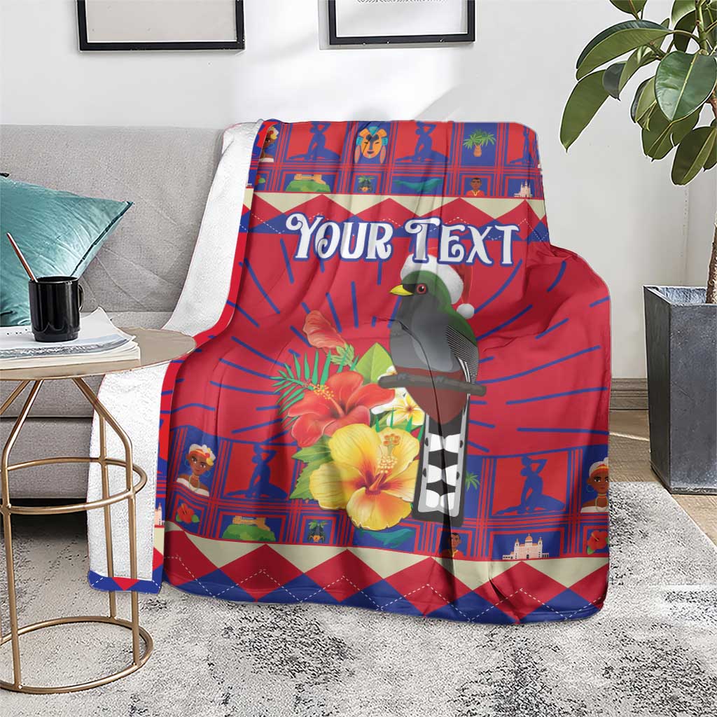 Personalized Haiti Jwaye Nowel Blanket Hispaniolan Trogon With Hibiscus Flowers