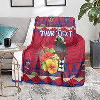 Personalized Haiti Jwaye Nowel Blanket Hispaniolan Trogon With Hibiscus Flowers