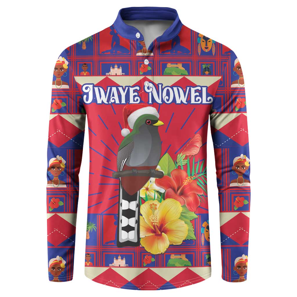 Personalized Haiti Jwaye Nowel Button Sweatshirt Hispaniolan Trogon With Hibiscus Flowers - Wonder Print Shop