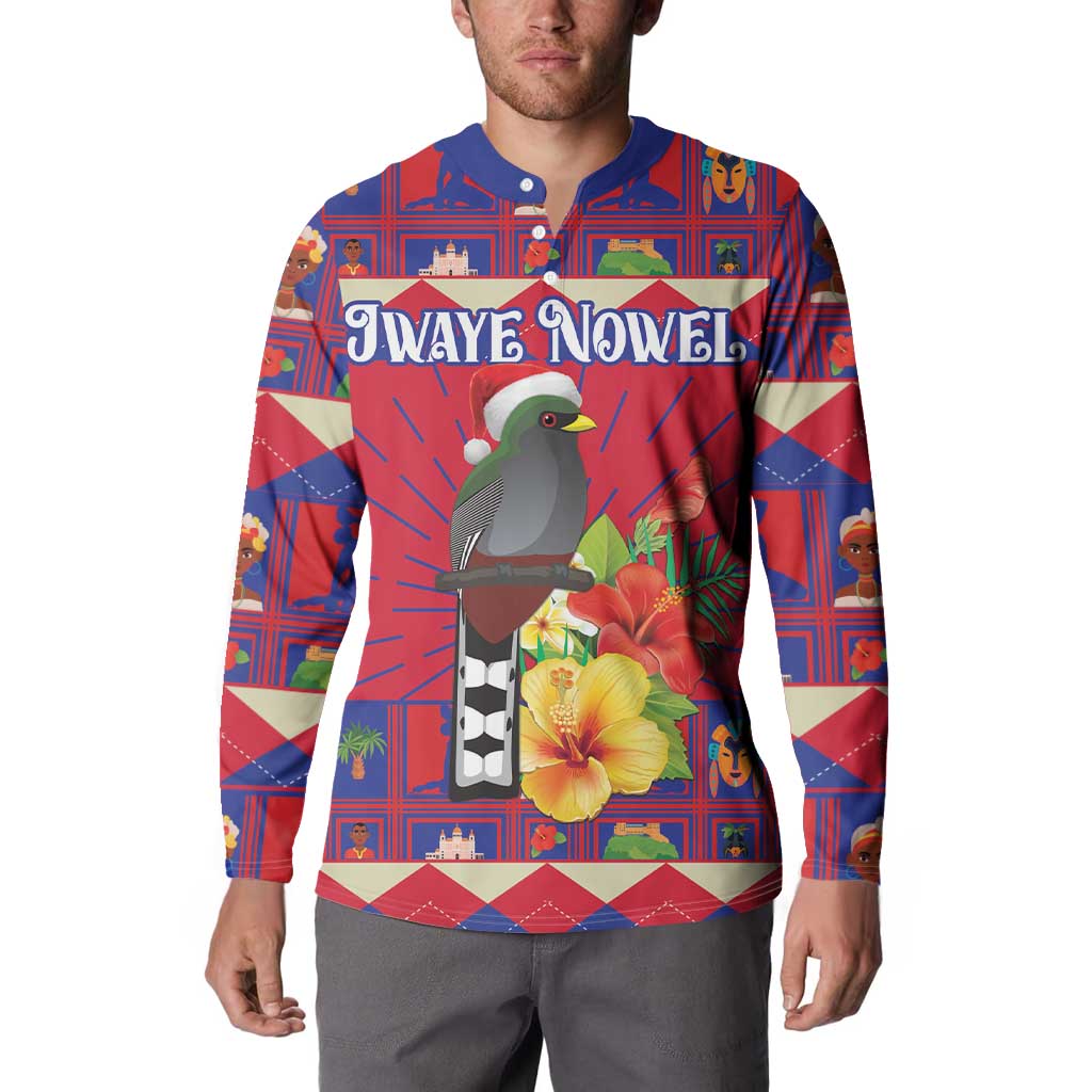 Personalized Haiti Jwaye Nowel Button Sweatshirt Hispaniolan Trogon With Hibiscus Flowers - Wonder Print Shop